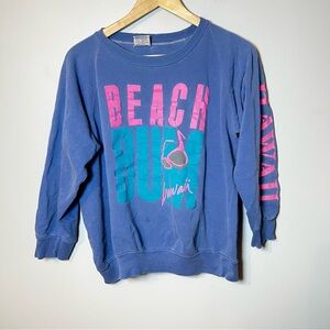 Vintage 80’s Poly Prints Hawaii Beach Crewneck Women’s L Blue 3/4 Sleeve **READ